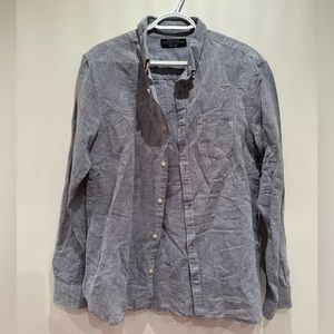 NWOT Mens All Saints gray chambray long sleeve shirt, size L